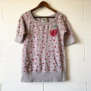 Vintage y2k Cherry Heart Short Sleeve Pullover Sweater Shirt Women's Large